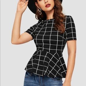 NEW Grid print peplum hem blouse